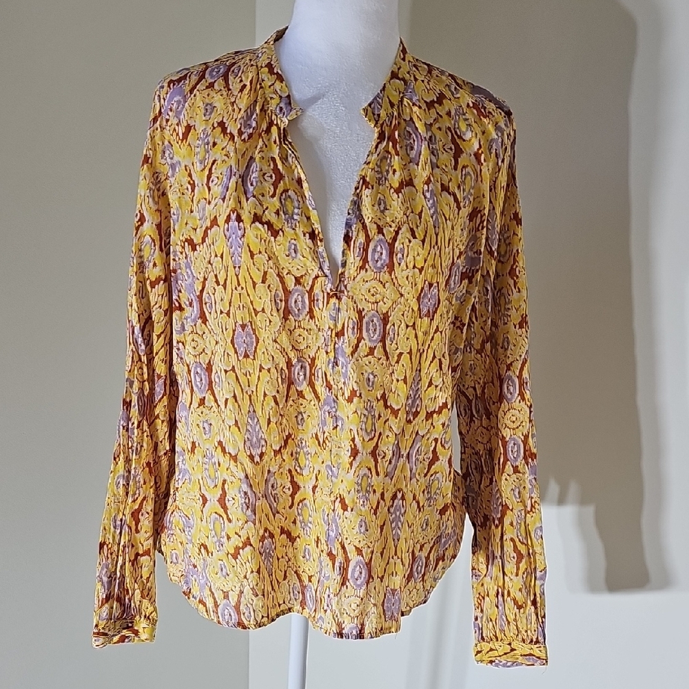 Zara Yellow and Purple Patterned Blouse